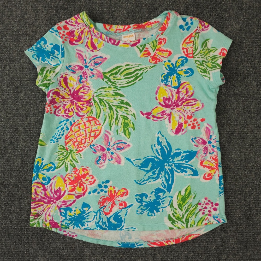 Gymboree Mix N Match Shirt Girls Small 5-6 Blue Green Floral Tropical Crew Neck
